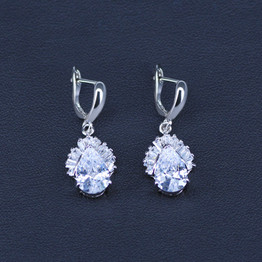 White Jewelry Sets Water Drop Cubic Zirconia Stone  Silver Color