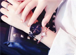 Women Casual Watches Black Stylish Starry Sky Magnet Buckle Elegant