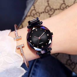 Luxury Women's Watch Rose Gold Starry Sky Magnetic Mesh Rhinestone