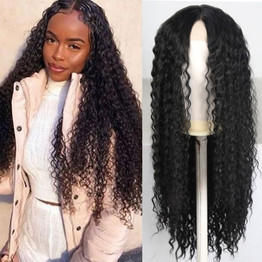 FANXITON Black Long Curly Lace Wigs for Women 13x4 Loose Hair Synthetic Lace Front Wigs Heat Resistant Fiber Daily Wear Wig