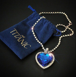 Titanic Heart of Ocean Blue Heart love Pendant Necklace Velvet Bag