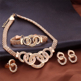 Vintage Gold Jewelry Sets Necklace Earrings Bracelet Ring