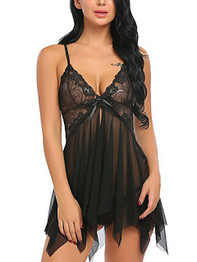 Women Sexy Nightwear See Through Plus Size S-XXXL Lace Nightgown Sleepwear Dress