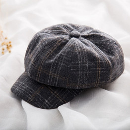 New Plaid Octagonal Hat Women Autumn Winter Vintage Beret Hat