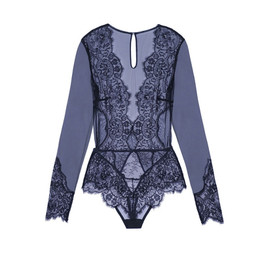 Womens Romper Long Sleeve Transparent Lace Bodysuit Sexy V Neck Black Mesh Bodysuit