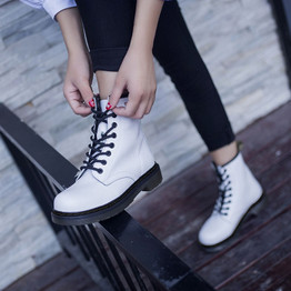 Women Boots Genuine Leather Women White Ankle Boots Motorcycle Boots