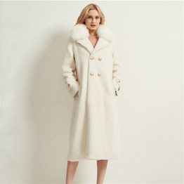 Pudi women X-long real sheep fur coat jacket female winter fox fur collar jackets parka trench H1706