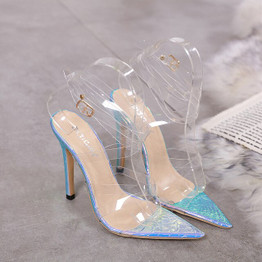 2020 Women 12cm Pumps Celebrity Wearing Simple Style PVC Clear Transparent Strappy Buckle Sandals High Heels Party Wedding Shoes