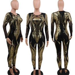 Sexy Gold Sequin Jumpsuit Women Bodycon Overalls Glitter Bandage Jumpsuit Elegant Party Club Rompers Womens Jumpsuit Plus Size