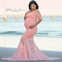 Pink Purple Sexy Lace Sling Women Dress Maternity Photography Props Off Shoulder Pregnancy Maternity Gown For Shoot Photo Dress