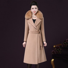 Fashion Womens Slim Trench Coats Lady Fur Collar Peacoat Winter Woolen Coat Jackets Outwear Double Breasted Elegant Coats