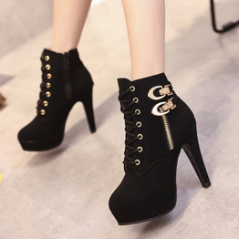 Plus Size Ankle Boots Women Platform High Heels Female Lace Up Shoes