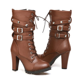 Fashion Boots Rivet Boots Lace-up High Heel Motorcycle Ankle Boots