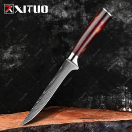 XITUO kitchen knives Set Laser Damascus pattern chef knife Sharp Santoku Cleaver Slicing Utility Knives Resin Handle Best Gift