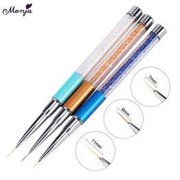 Monja 3Pcs/set Nail Art Acrylic UV Gel Extension Builder Rhinestone Painting Brush Lines Liner Pattern Drawing Pen Manicure Tool