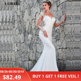LORIE 2019 Mermaid Wedding Dresses Turkey Appliques Lace Custom Made Bridal Dress Wedding Long sleeve Gown vestidos de noiva