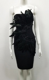 2020 Summer New Sexy Black Strapless Bandage Dress Sleeveless Feather Dress Bodycon Vestidos Club Celebrity Party Dress