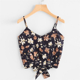 Chamgend Women Floral Print V Neck Bralette Self Tie Back Crop Top Summer Camis 80410