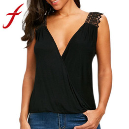 Feitong Womens Tank Tops Sexy V-Neck Lace Backless Tank Tops Sleeveless BlouseTops Vest Camisole regata feminina Halter tops New