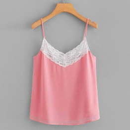 Feitong Summer Women Tank Tops Sexy Strappy V Neck Lace Patchwork Shirt Sleeveless Vest Tank Tops Blouse regata feminina 2018