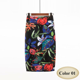 Fashion Spring Summer Style Pencil Skirt Women High Waist Green Skirts Vintage Elegant Bodycon Floral Print Midi Skirt FICUSRONG