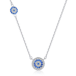 Blue CZ Evil Eye Pendant Necklace