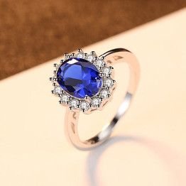 Sapphire Blue Wedding Engagement 925 Sterling Silver Ring