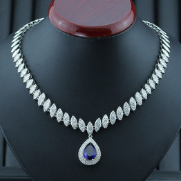 Blue Silver Color Cubic Zirconia Jewelry Set