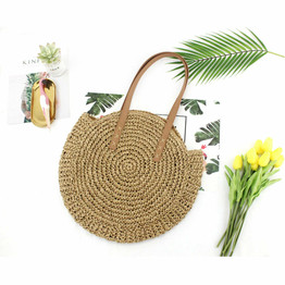 Round Rattan Straw Hand Woven Shoulder Bag