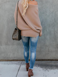 Sexy Pure Colour   Sloping Shoulder Bat Sleeve Sweater
