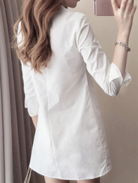 Button Down Collar  Single Breasted  Plain Shift Dress