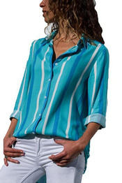 Turn Down Collar  Single Breasted  Striped  Blouses