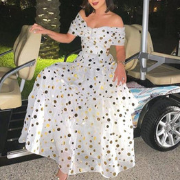 Sexy V-Neck Vacation Dress With A Shimmering Dot Pattern Maxi Dress