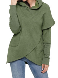 Hooded Asymmetric Hem Patchwork Plain Hoodies
