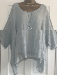 Round Neck  Asymmetric Hem  Plain Blouses