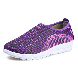 Women Mesh Flat With Cotton Casual Walking Stripe Sneakers Loafers Soft Shoes Breathable Comfort Spring Summer Ladies Shoes