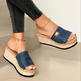 Women's Slippers Wedges Summer Ladies Platform Sandals Casual Hemp Shoes Woman Slip on Fashion Female 2020 Comfort Sandals