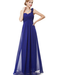 Flower One Shoulder Chiffon Padded Long Bridesmaid Dress