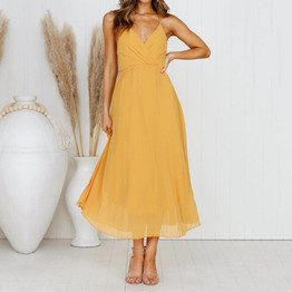 Fashion Sexy Strap V-Neck   Wrapped Chest Dress