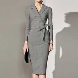 Fold-Over Collar  Plaid Bodycon Dress