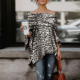 Off Shoulder Leopard Printed Asymmetric Blouse
