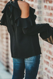 Band Collar  Flounce  Plain  Blouses