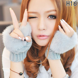 Women Faux Rabbit Fur Hand Wrist Knitted Fingerless Knitting Mittens Winter Autumn Warmer Gloves