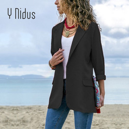 Women Autumn Work Office Lady Suit None Button Business Notched Blazer Coat Suit Jacket