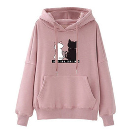 Women's Hoodie Casual Sweatshirt Cat Print Top Autumn Winter  Loose Pullover