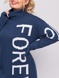 Plus Letter Graphic Split Hem Sweater Dress