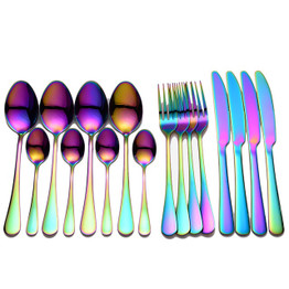 Black Tableware Stainless Steel Cutlery Set Forks Knives Spoons Kitchen Dinner Set Fork Spoon Knife Gold Dinnerware Set 16 Pcs