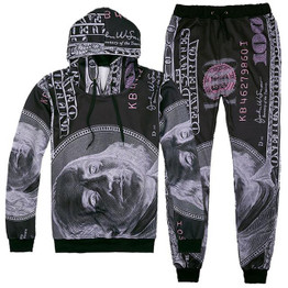Dollar Pattern printing Joggers Tracksuit Unisex Pants + Hoodie Sweatshirts Outfit Sweatpants Set For Men And Women