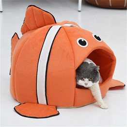 Cute Goldfish Shaped Cat House Puppy Sleeping Bag Small Dog Kennel Cats Basket Short Plush Small Pet Bed Warm Small Pets Nest