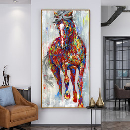 Large Running Horse Canvas Print Painting Wall Art Colorful Animal